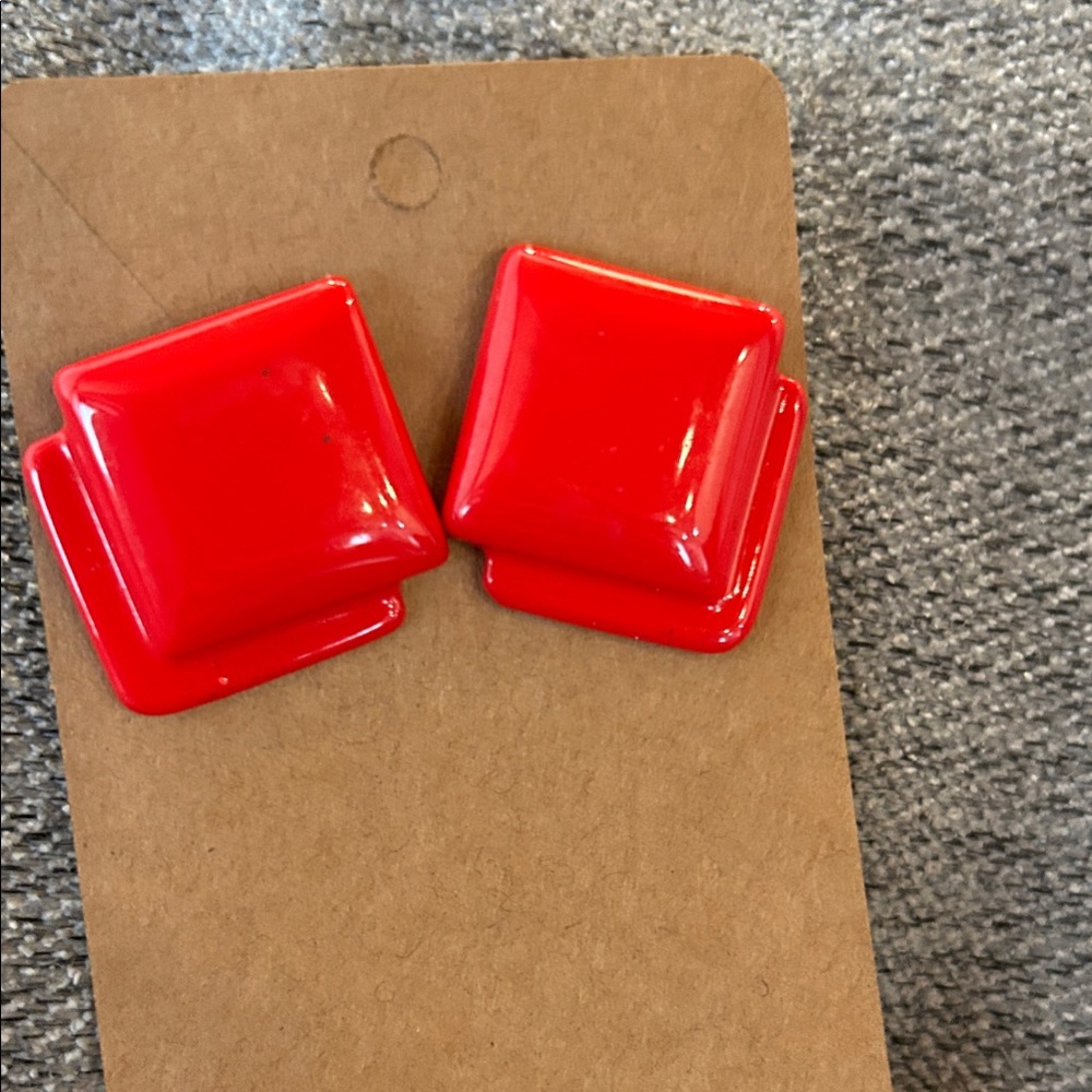 Cherry Red Square Vintage Earrings